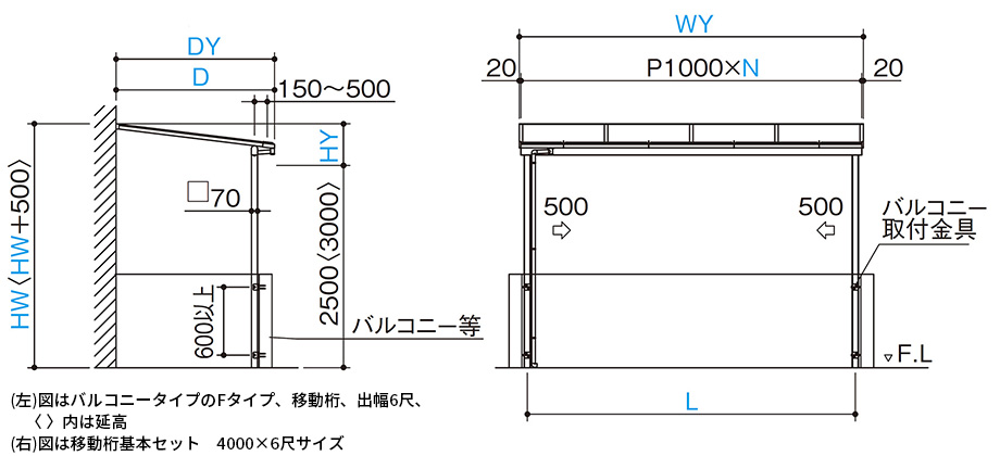 テラス】モダンルーフMF75（フラット屋根・バルコニー用・奥行移動桁